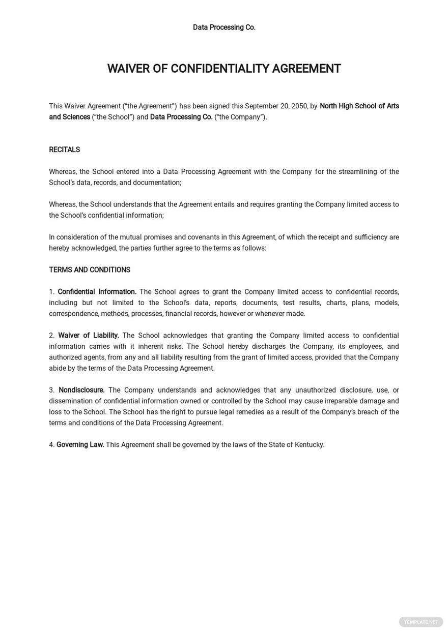 Free General Waiver Agreement Template Google Docs Word Template