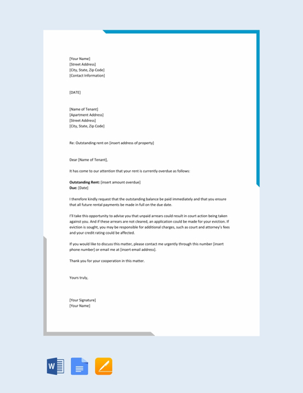 FREE Warning Letter To Tenant For Not Paying Rent Template Word 