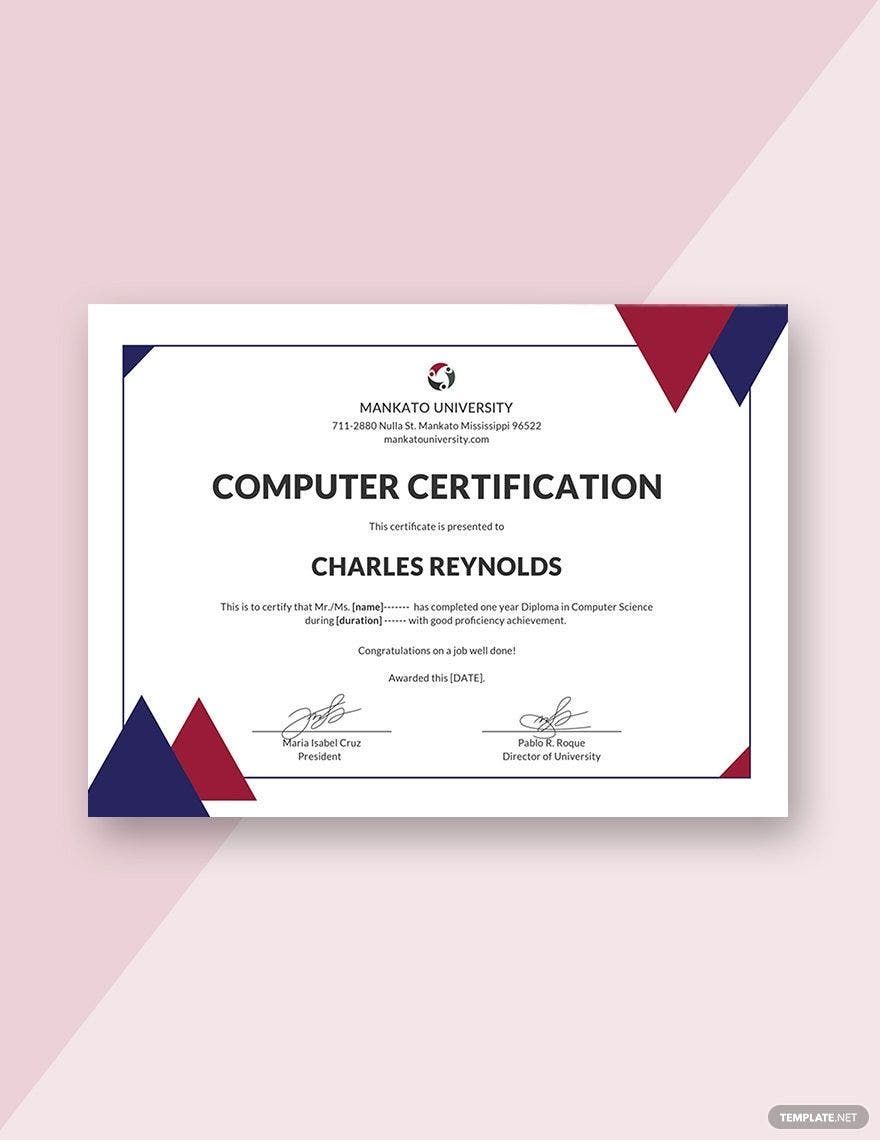 Sample Computer Diploma Certificate Template