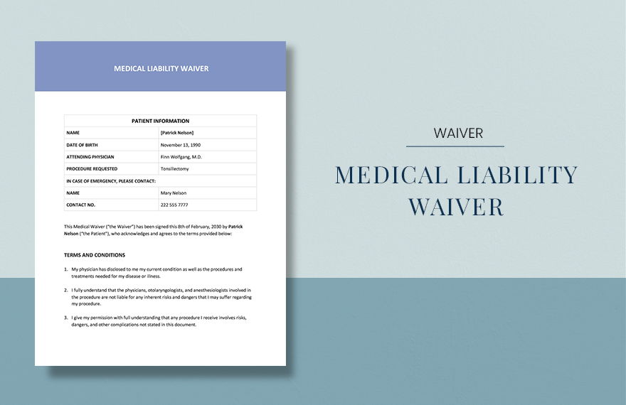 Free Sample Medical Liability Waiver Template