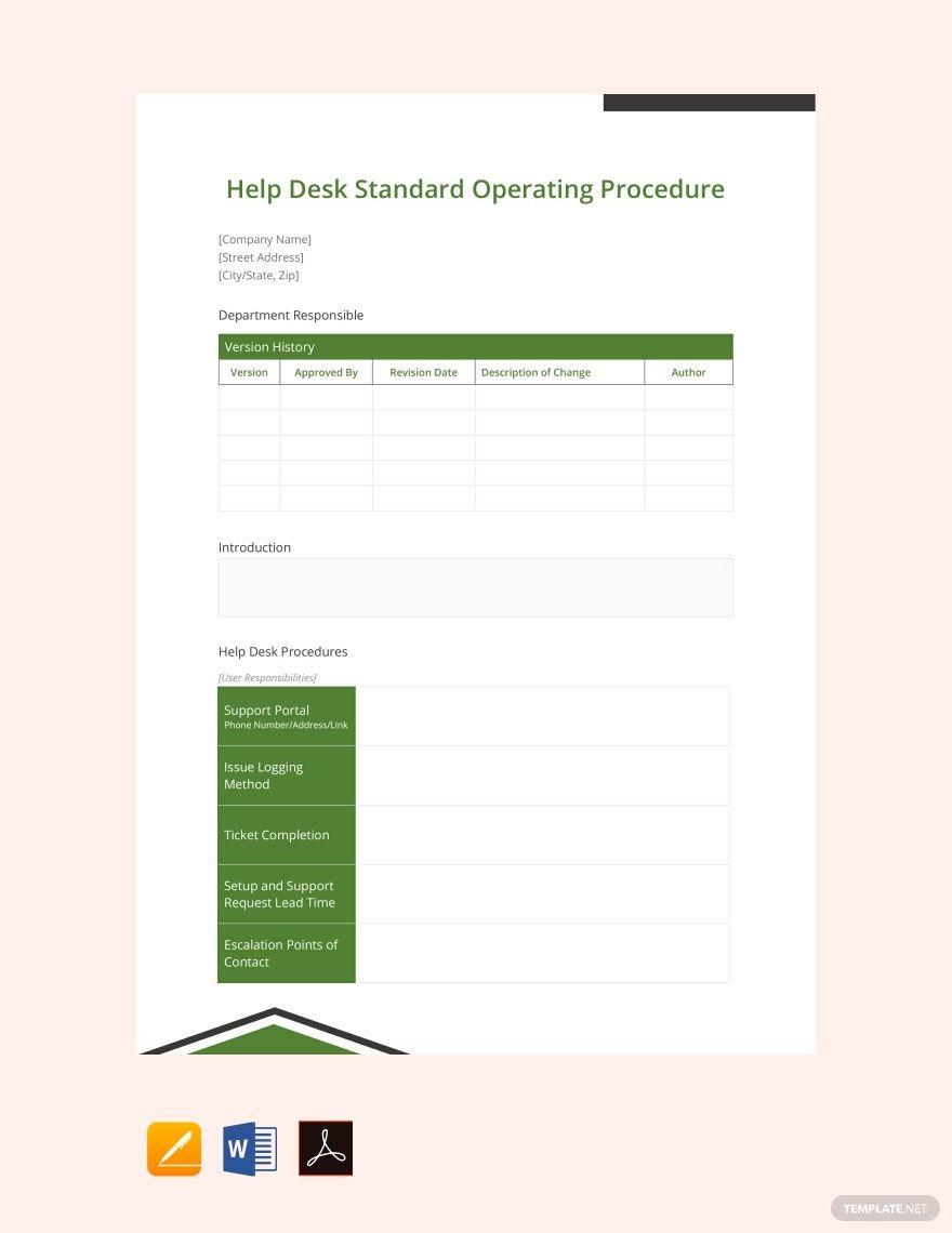 Help Desk Standard Operating Procedure Template Download in Word