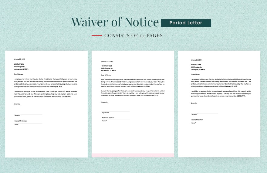 Waiver of Notice Period Letter