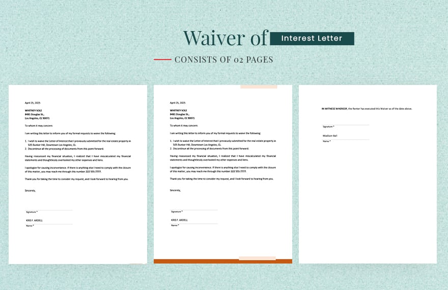Waiver of Interest Letter in Word, Google Docs, PDF