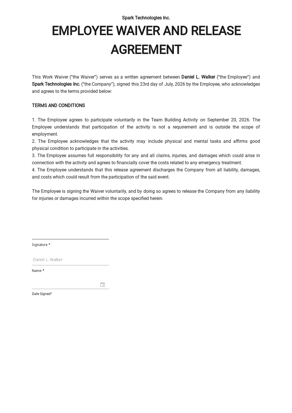 Waiver And Release Agreement Template - Google Docs, Word | Template.net