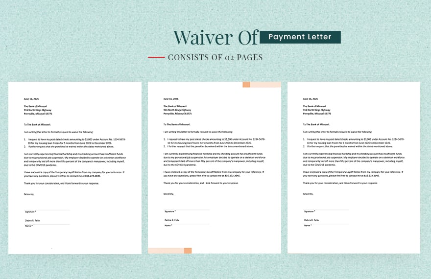 Waiver Of Payment Letter in Word, Google Docs, PDF