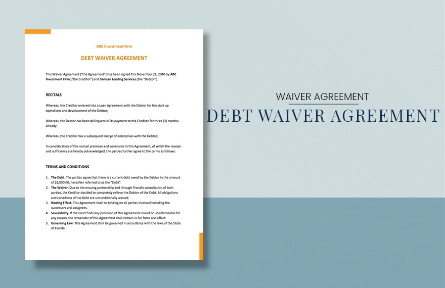 Debt Waiver Agreement Template