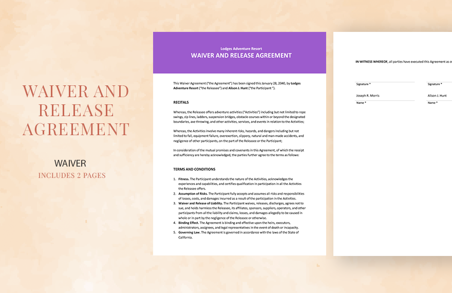 Waiver And Release Agreement Template in Word, Google Docs