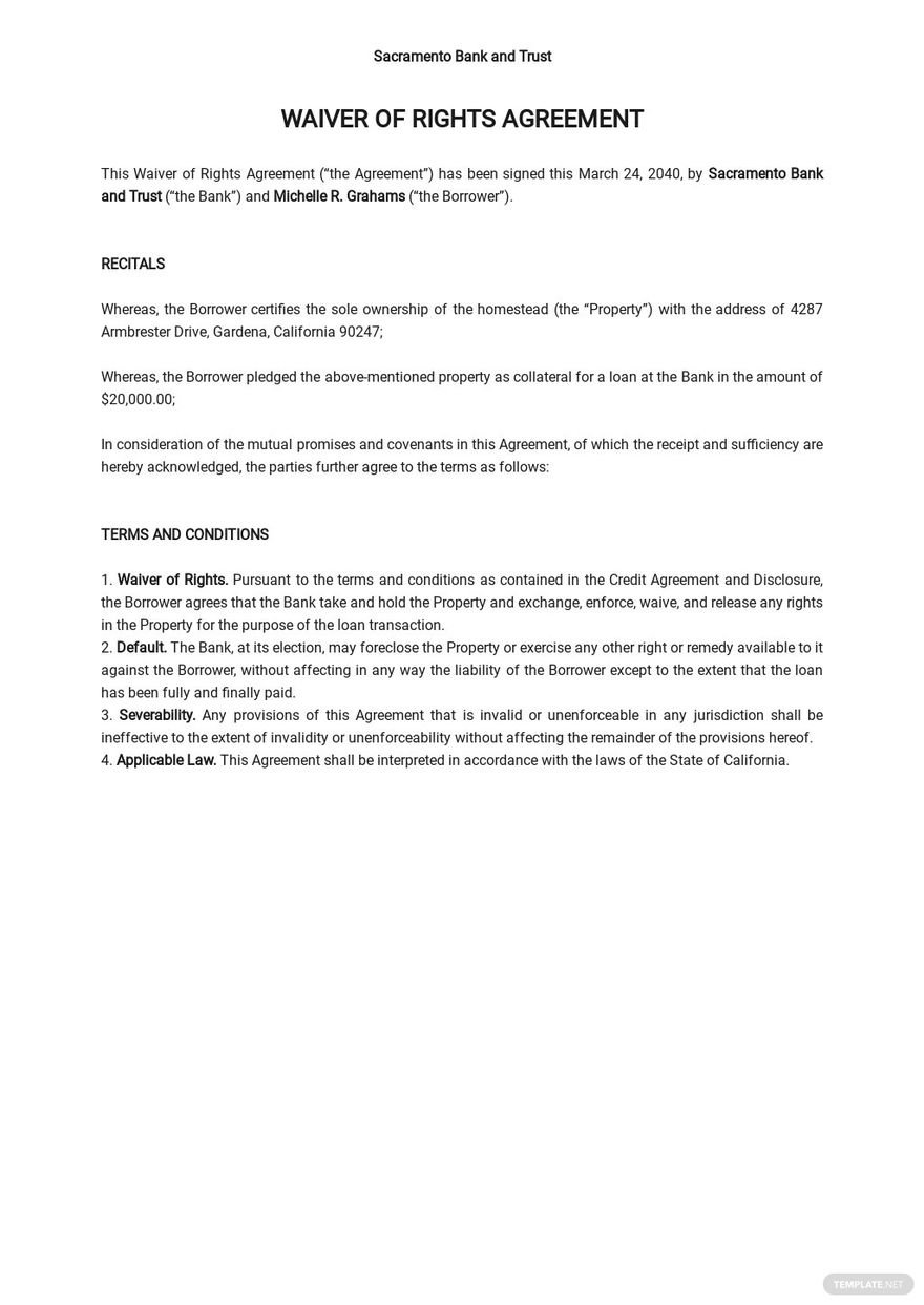 Waiver Of Rights Agreement Template in Word, Google Docs