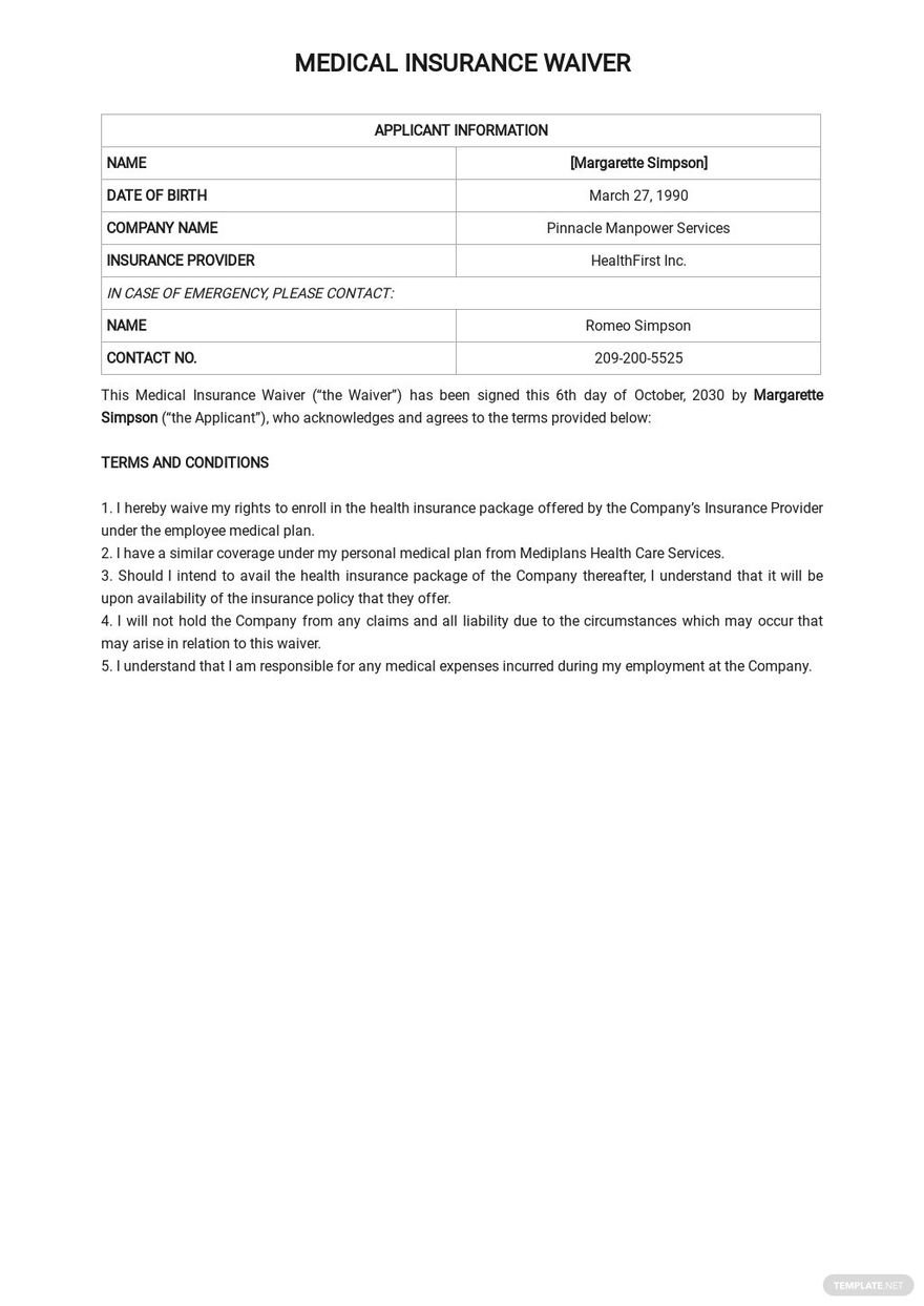 Medical Insurance Waiver Form Template