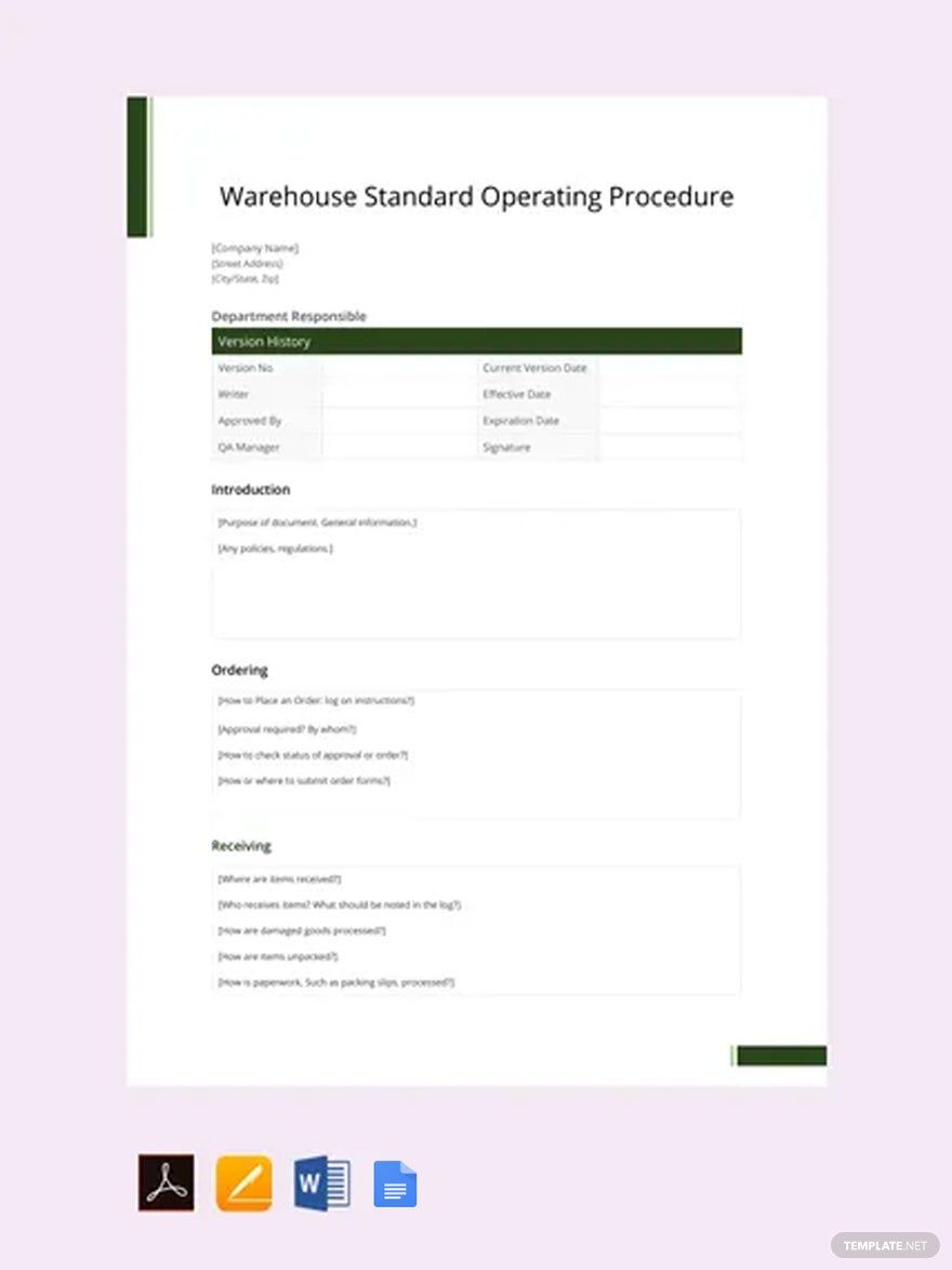 Warehouse Standard Operating Procedure Template