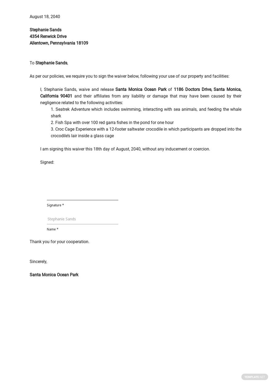 Waiver Letter Templates Format Free Download Template