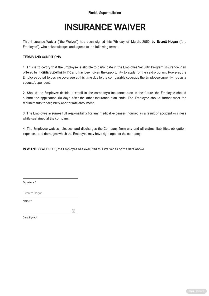 Insurance Waiver Form Template, Web health insurance waiver form template.