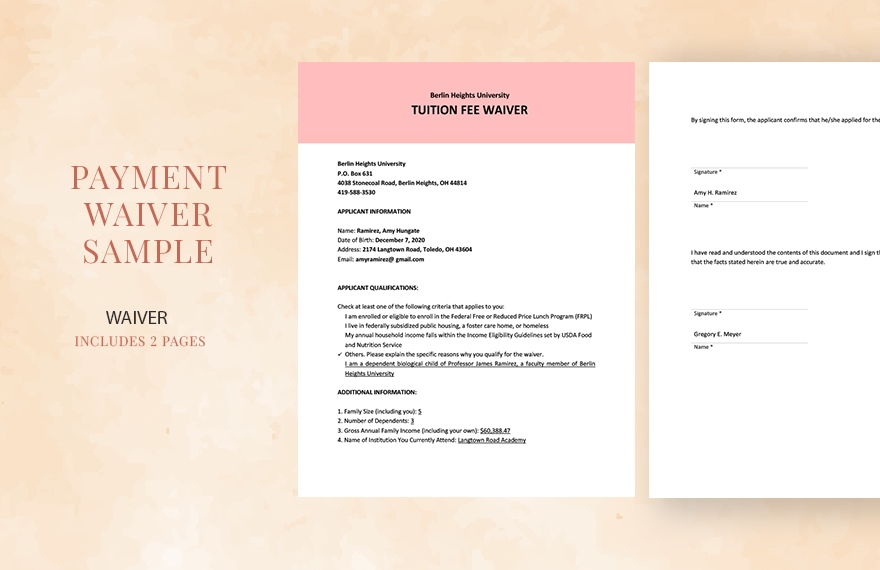 Payment Waiver Sample Template