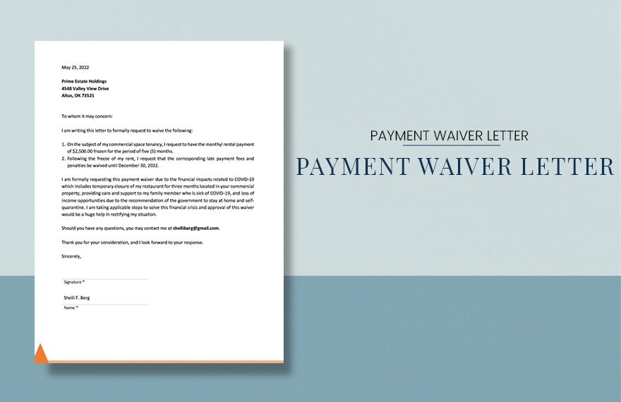 Payment Waiver Letter