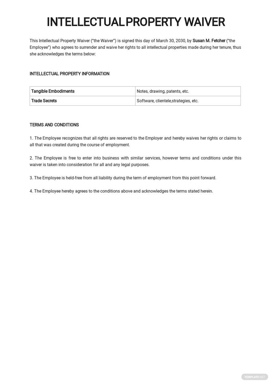 Intellectual Property Waiver Template in Word, Google Docs