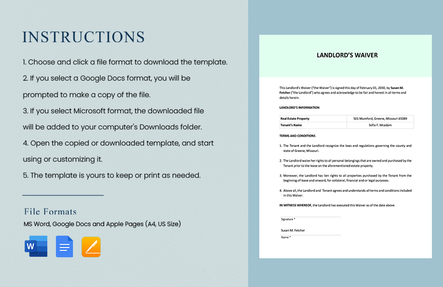 Landlord's Waiver Template