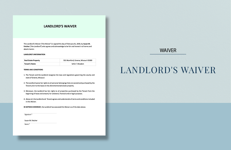 Landlord's Waiver Template in Word, Google Docs