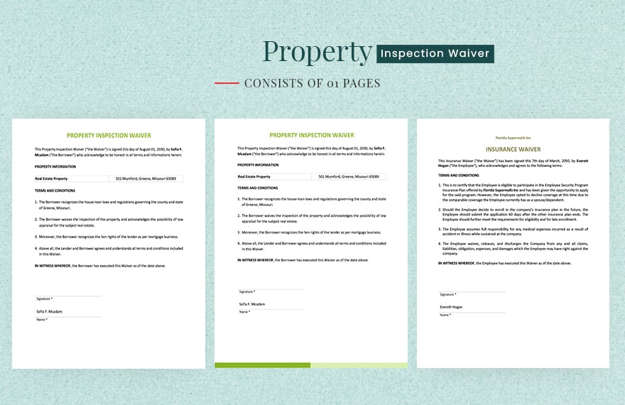 Property Inspection Waiver Template