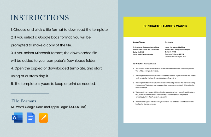 Contractor Liability Waiver Template