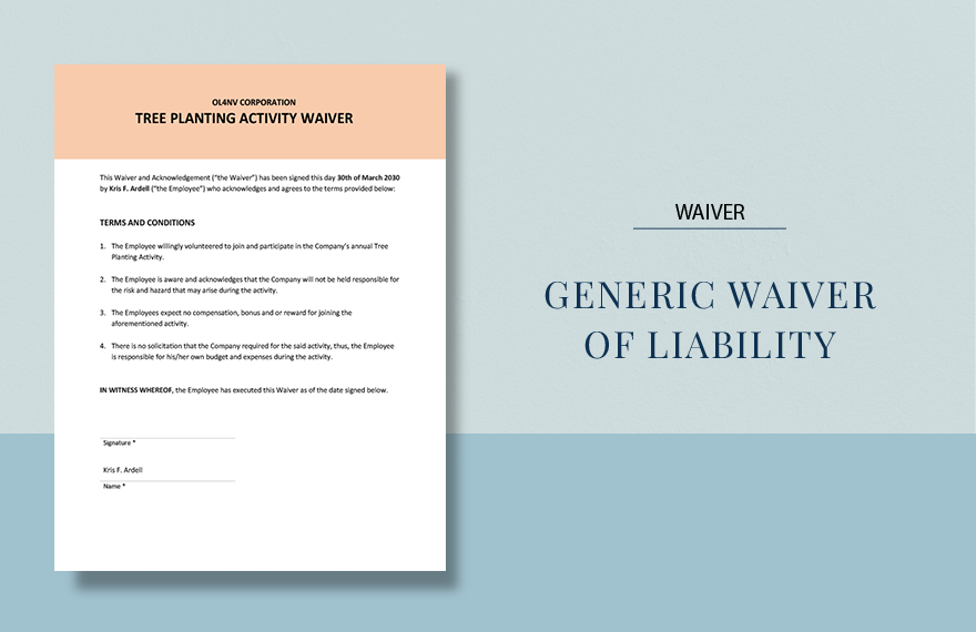 Generic Waiver of Liability Template
