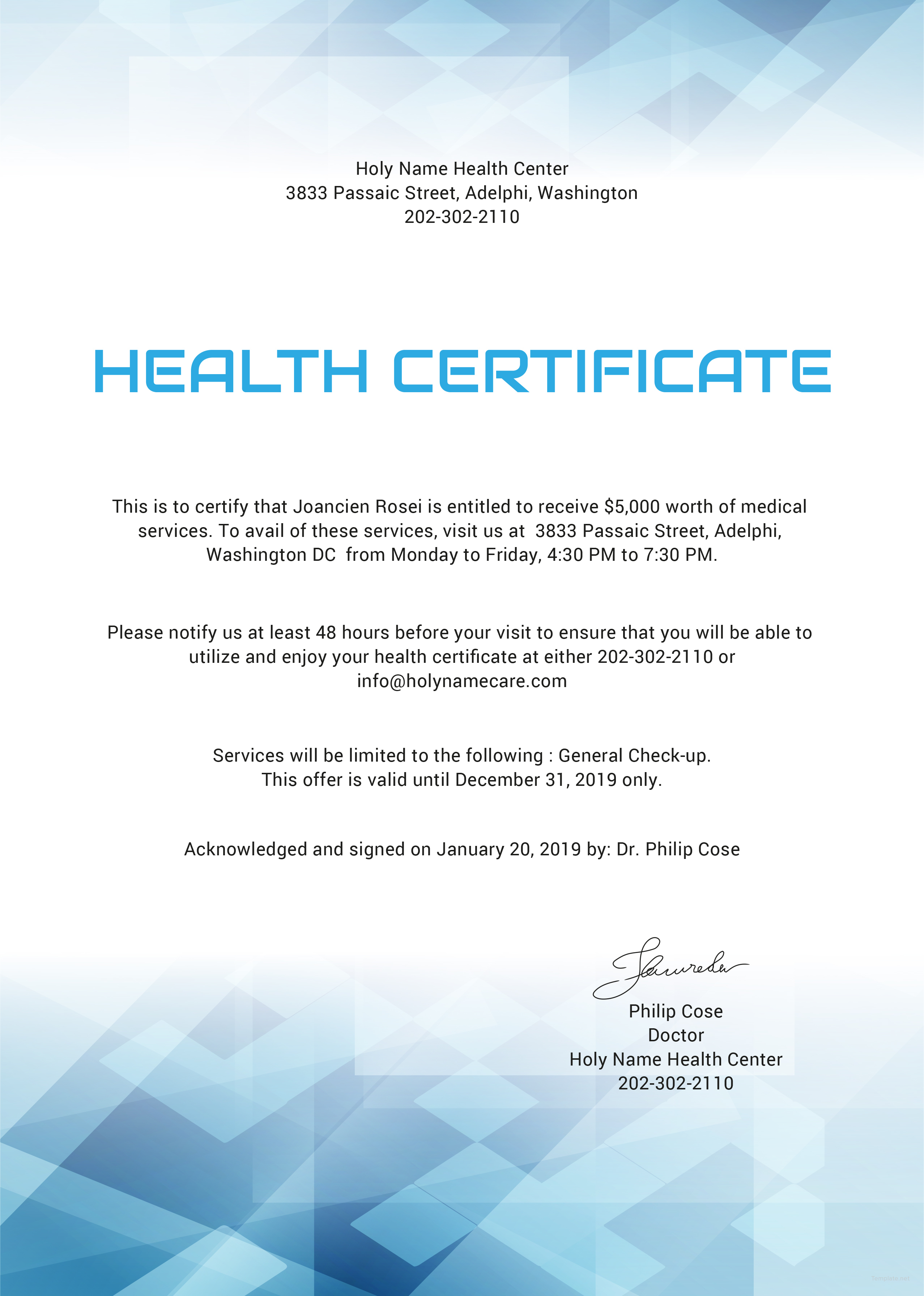 Free Health Certificate Template in Microsoft Word, Microsoft Publisher