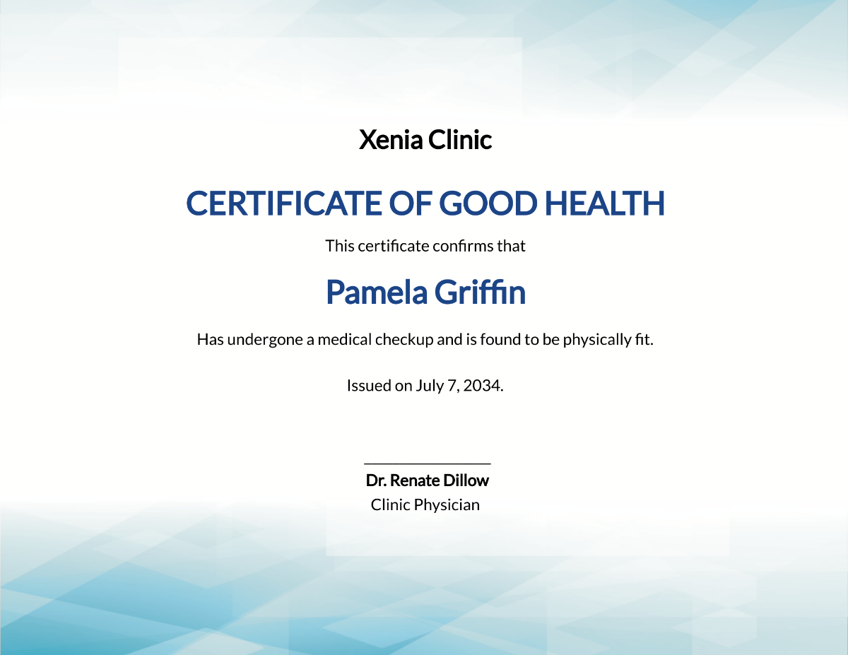 Editable Health Certificate