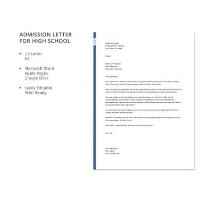 school admission letter example