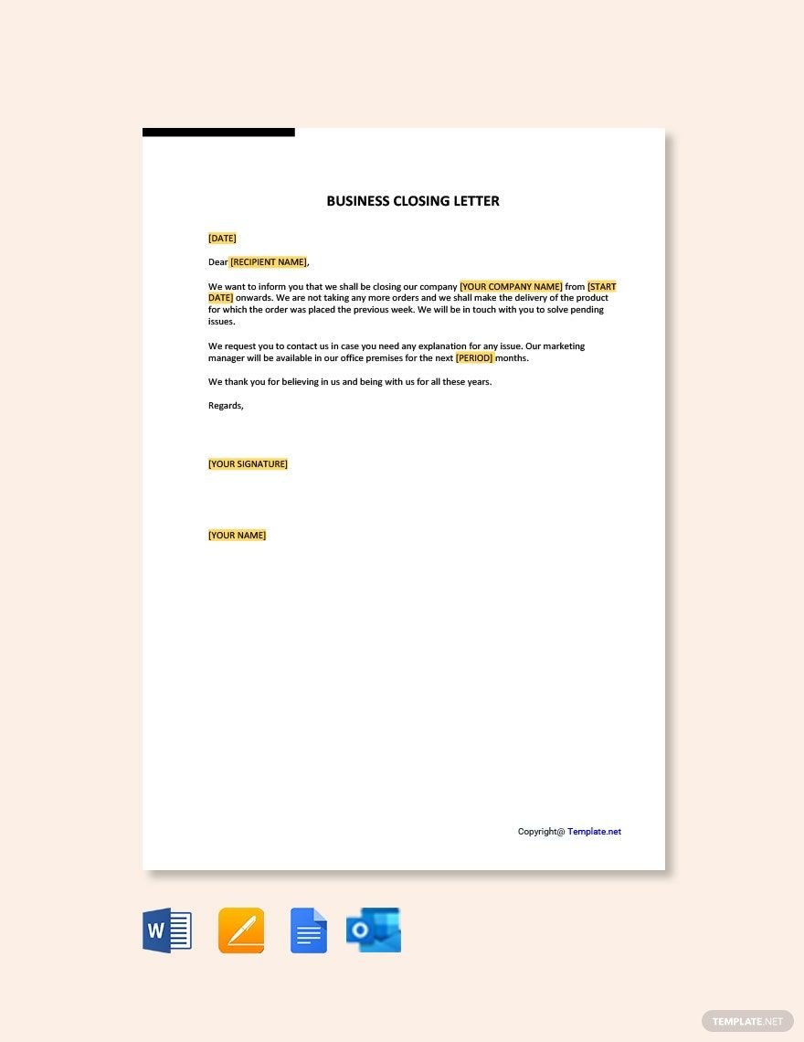 Business Closing Letter in Word, Google Docs, PDF, Apple Pages, Outlook