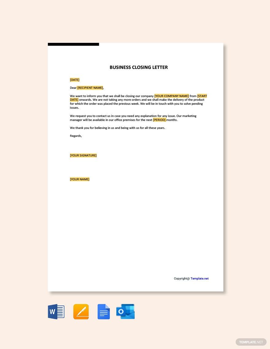 Business Closing Letter in Google Docs, Pages, Word, Outlook, PDF - Download | Template.net