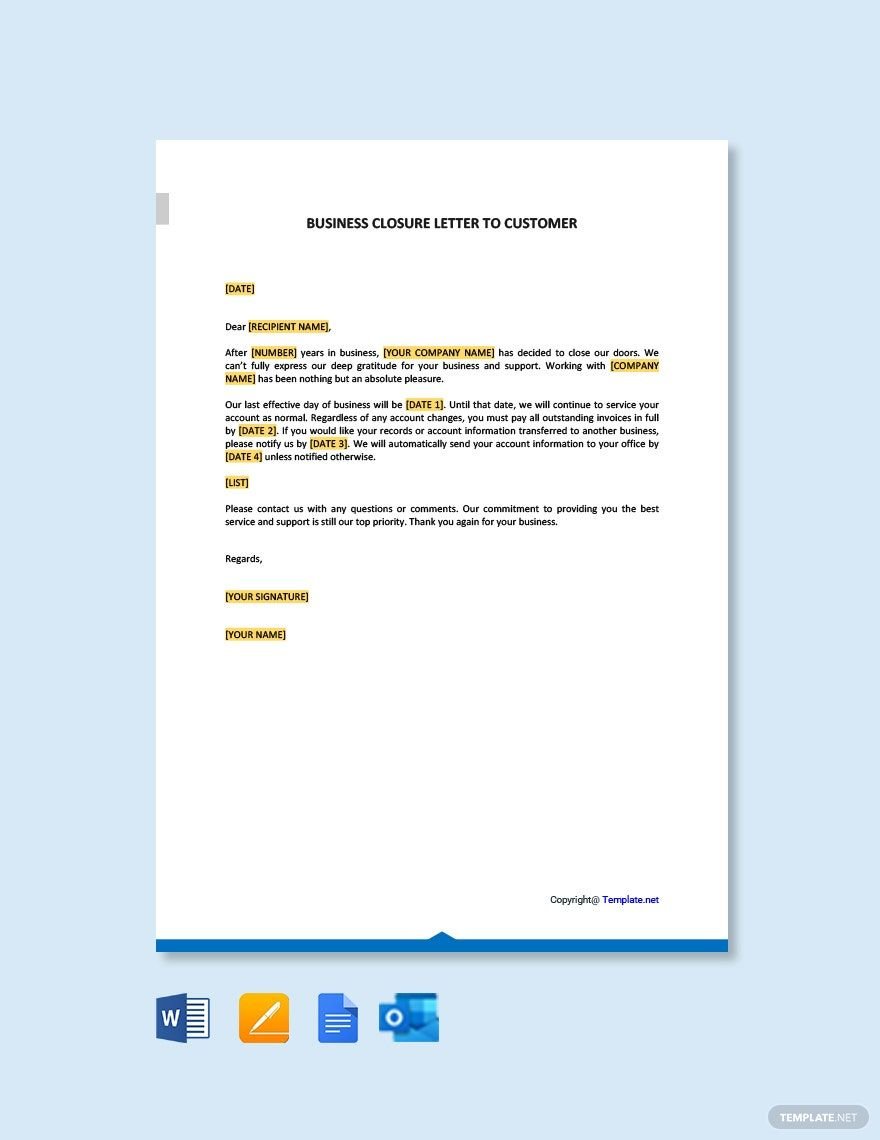 Free Business Closure Letter to Customer Template