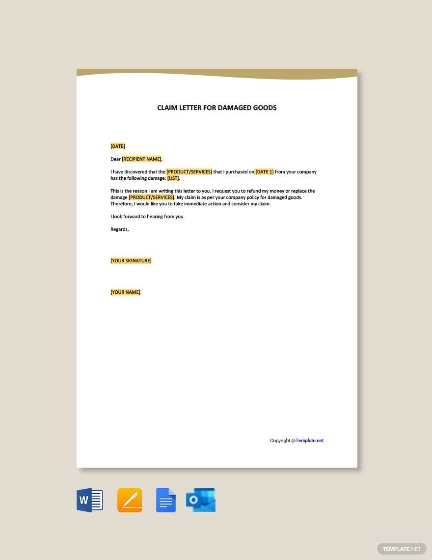 Claim Letter for Damaged Goods Template - Google Docs, Word, Apple