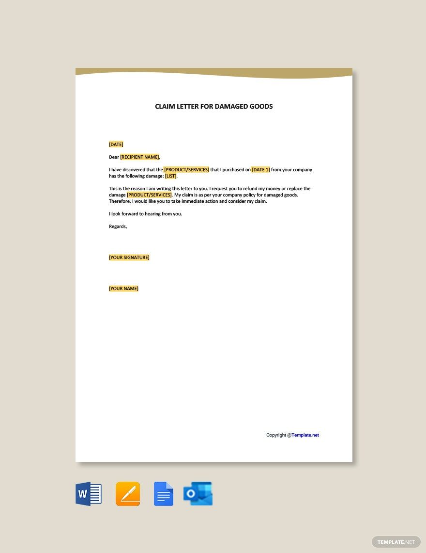 Claim Letter for Damaged Goods in Word, Google Docs, Pages, PDF - Download | Template.net