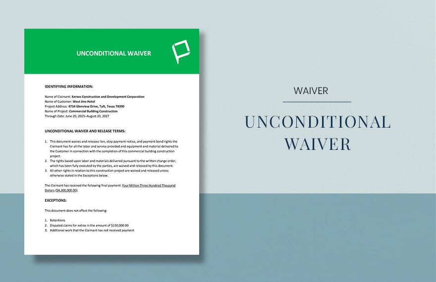 Free Blank Unconditional Waiver Template in Word, Google Docs
