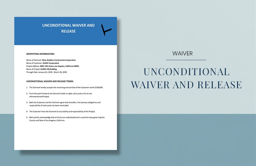 Unconditional Waiver Release Form Template
