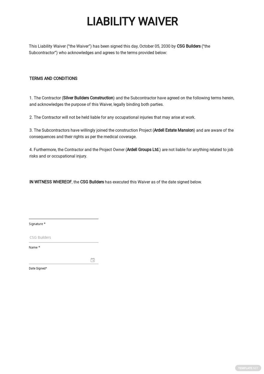 FREE Liability Waiver Templates Edit Download Template net
