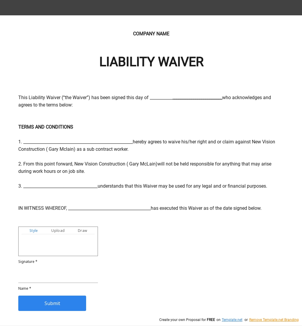 Free Blank Liability Waiver Template - Download in Word, Google Docs ...