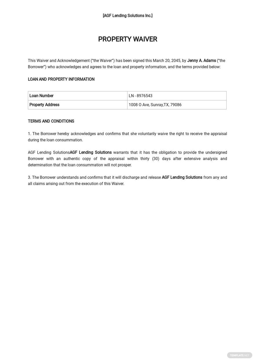 Property Waiver in Word FREE Template Download