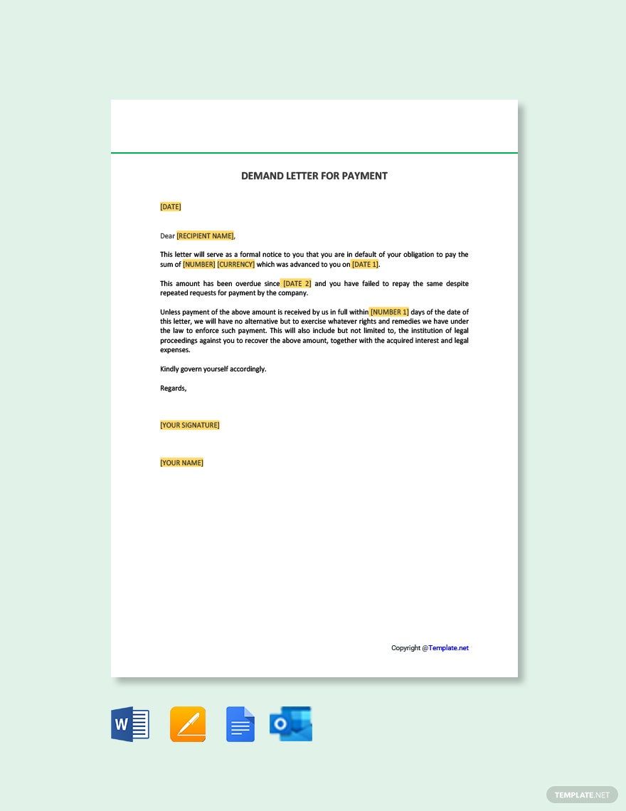 Demand Letter for Payment in Google Docs, Word, Pages, Outlook, PDF - Download | Template.net