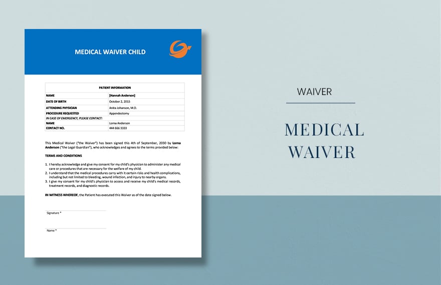 Medical Waiver Child Template in Word, Google Docs
