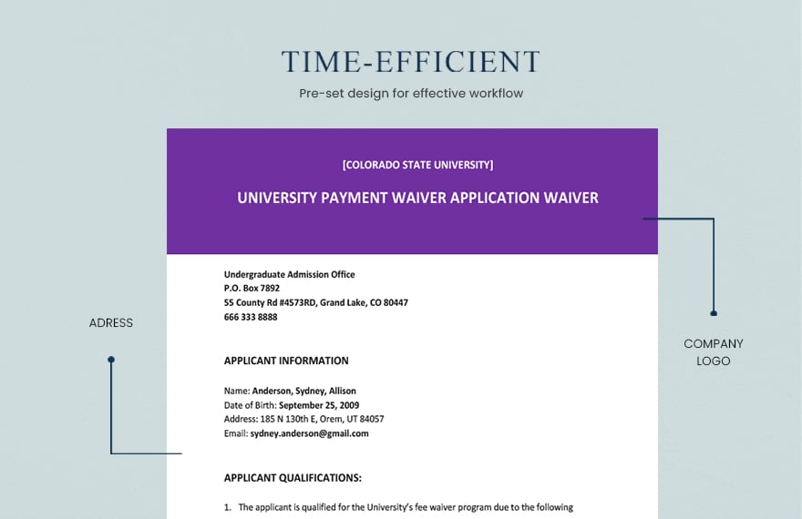 Payment Waiver Application Form Template