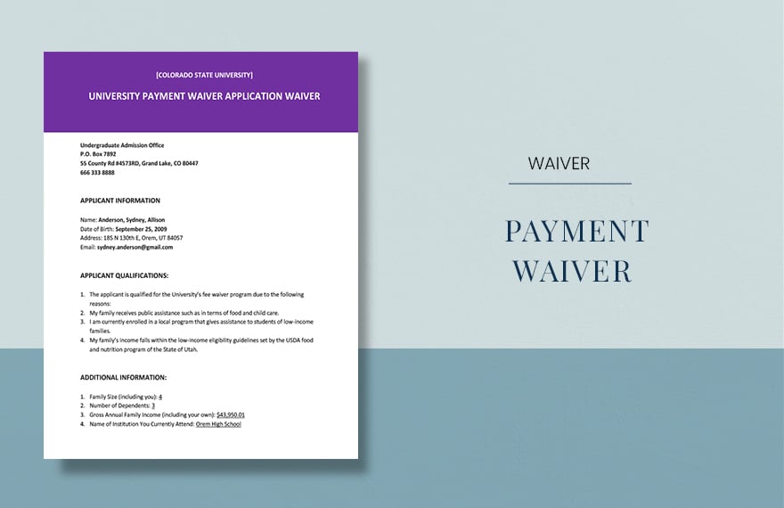 Payment Waiver Application Form Template