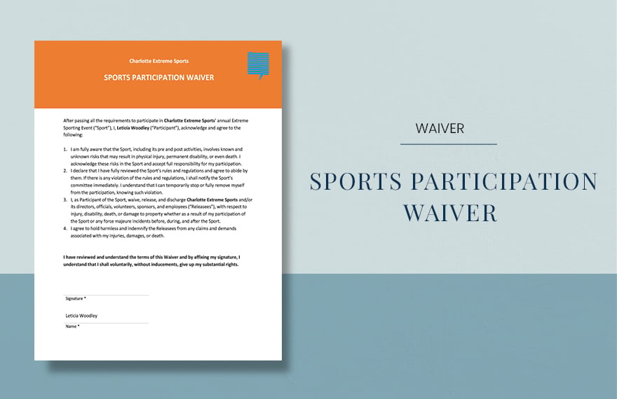Sports Participation Waiver Template in Word, Google Docs, PDF