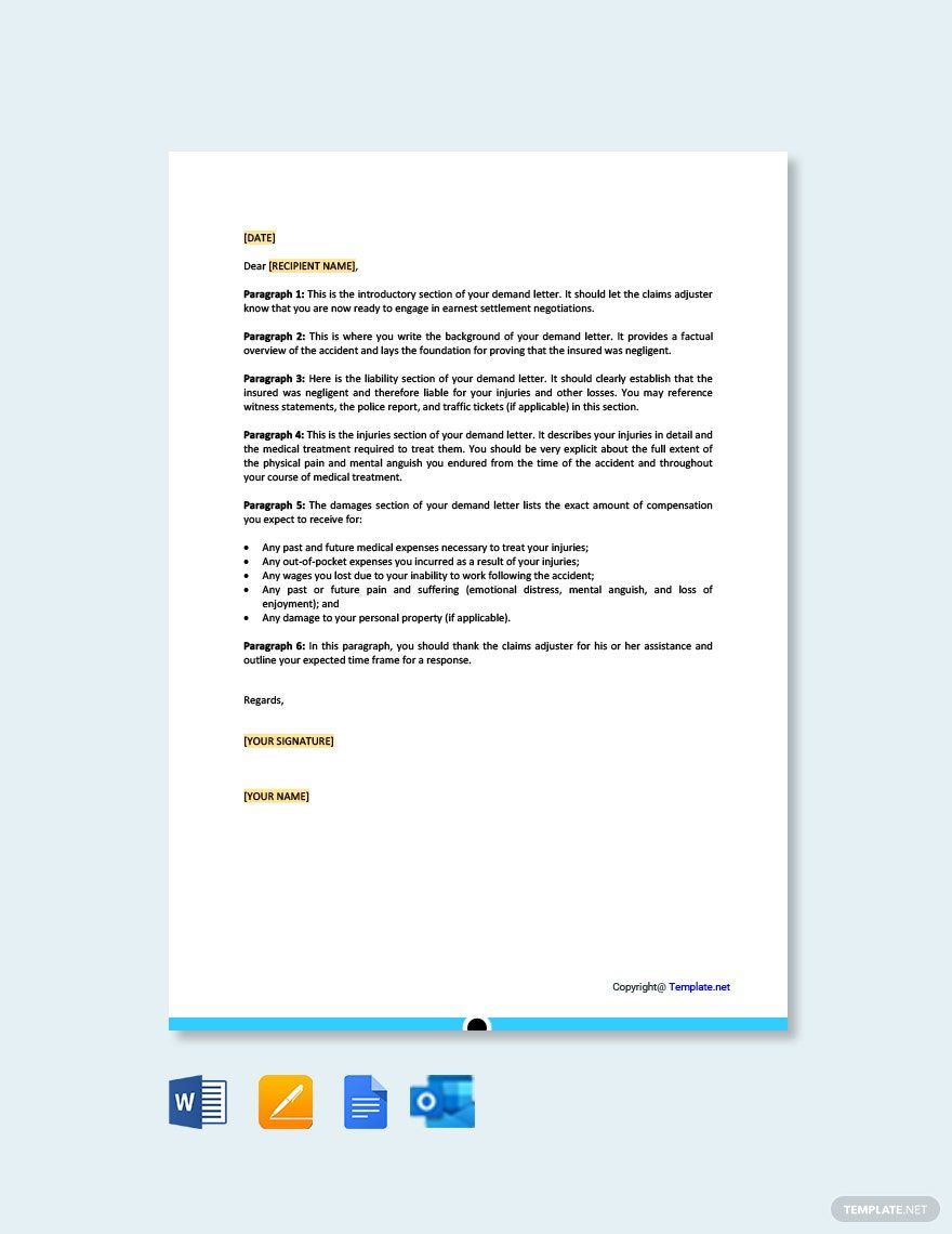 Demand Letter for Personal Injury in Google Docs, Word, Pages, Outlook