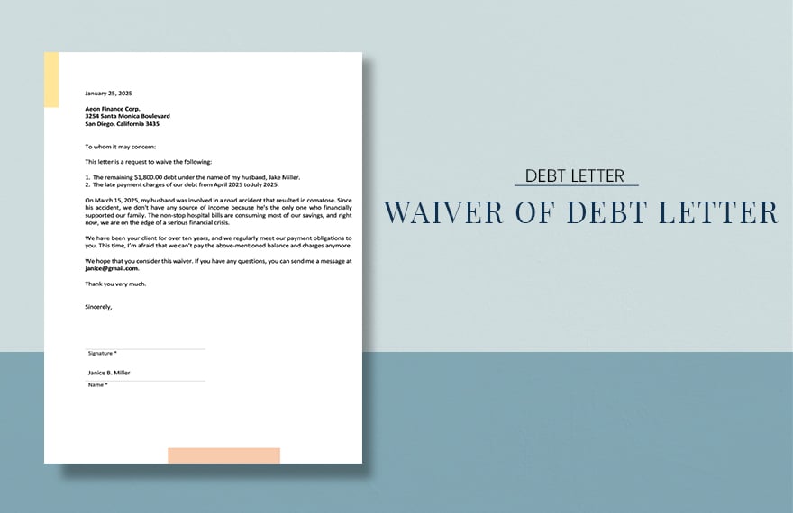 Waiver of Debt Letter