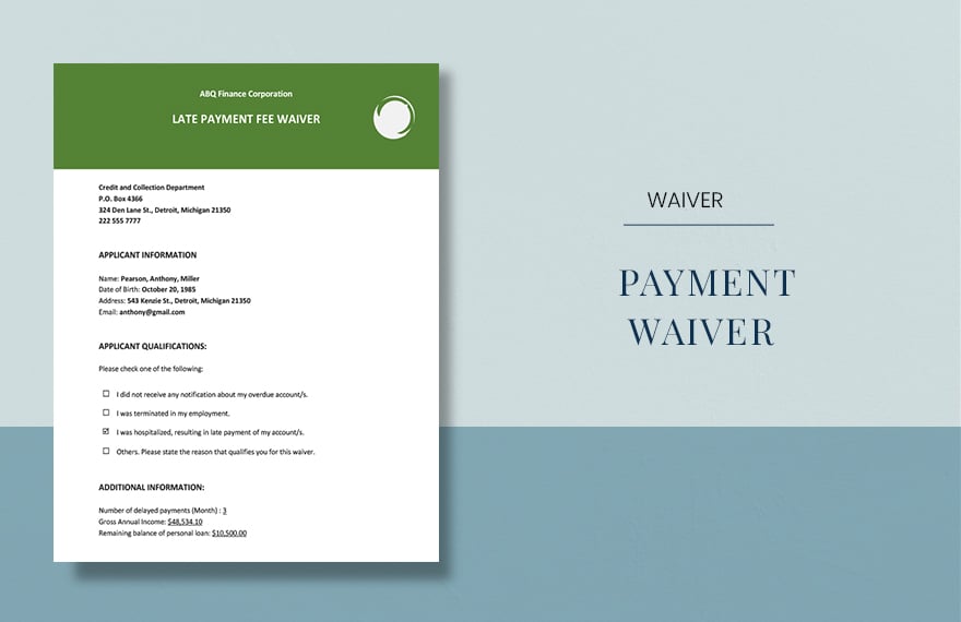 Payment Waiver Form Template
