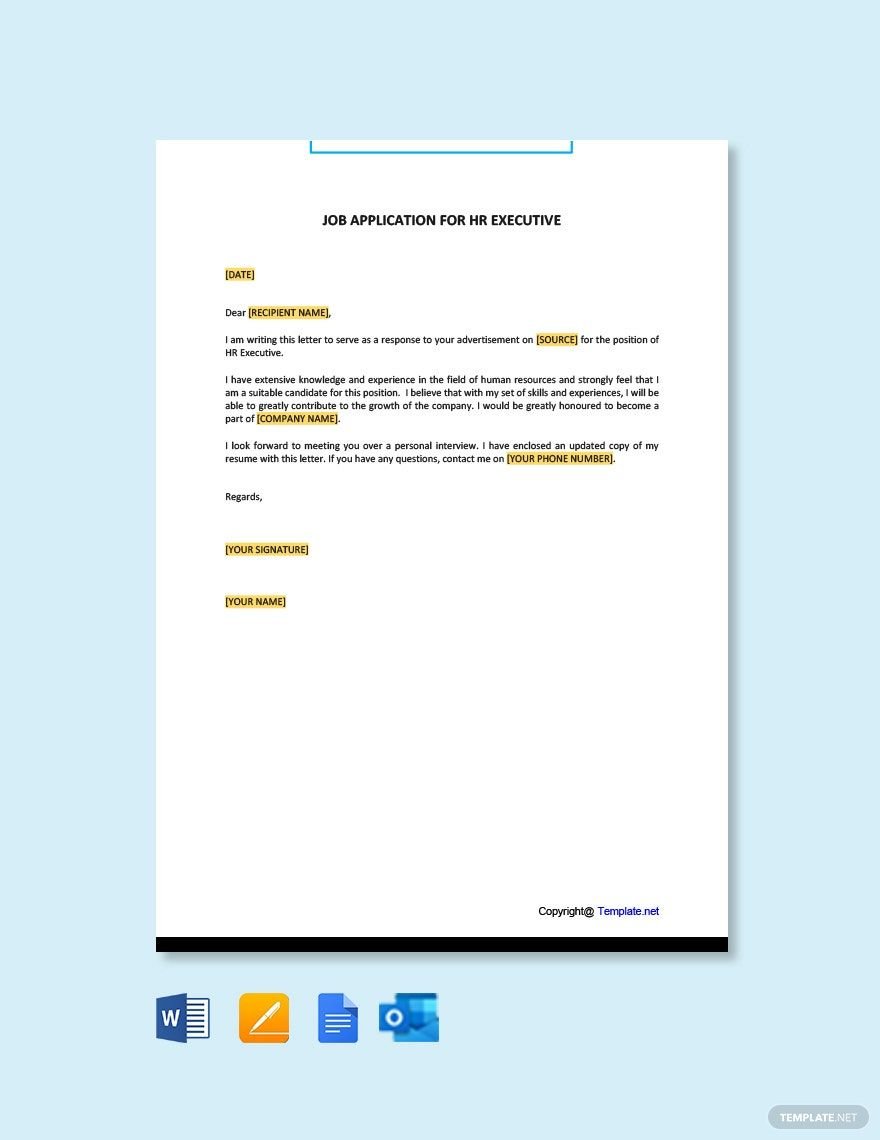 Job Application for HR Executive Template