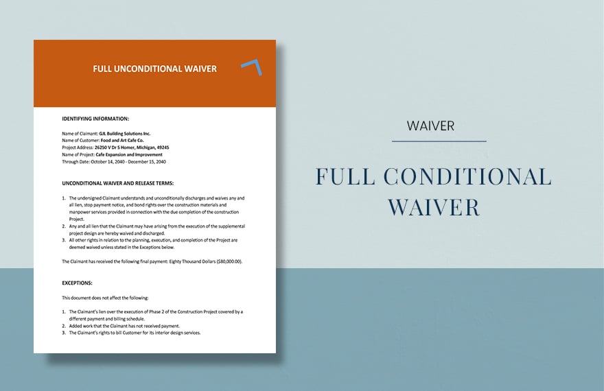 Full Unconditional Waiver Template in Word, Google Docs, PDF