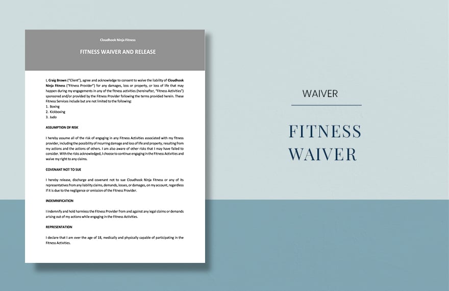 Fitness Waiver and Release Form Template