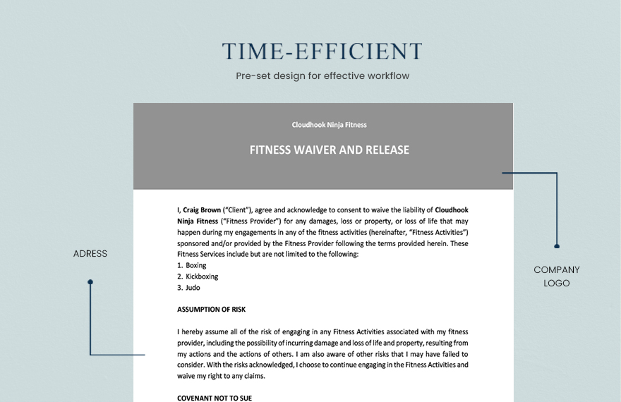 Fitness Waiver and Release Form Template