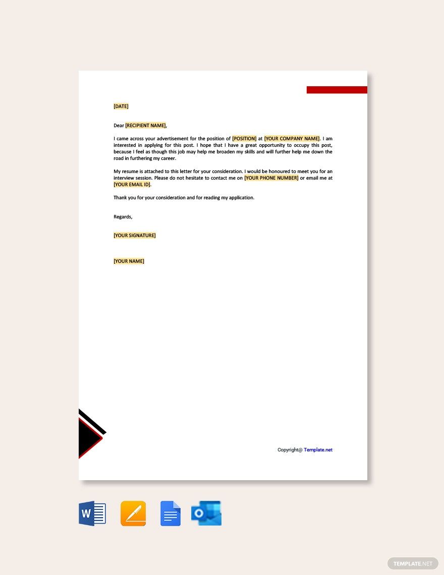 Job Application Letter for Undergraduate Student in Google Docs, Word, Pages, Outlook, PDF - Download | Template.net